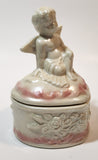 Angel Sitting White Pink 5" Porcelain Trinket Box