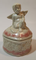 Angel Sitting White Pink 5" Porcelain Trinket Box