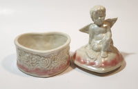 Angel Sitting White Pink 5" Porcelain Trinket Box