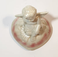 Angel Sitting White Pink 5" Porcelain Trinket Box