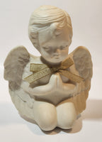 Carlton Cards Boy Angel Kneeling and Praying with Gold Glitter Bow 5" Tall Ceramic Figurine