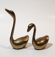 Vintage Swan Bird 2 1/2" and 3 5/8" Brass Metal Figurines Set of 2