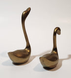 Vintage Swan Bird 2 1/2" and 3 5/8" Brass Metal Figurines Set of 2