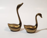 Vintage Swan Bird 2 1/2" and 3 5/8" Brass Metal Figurines Set of 2