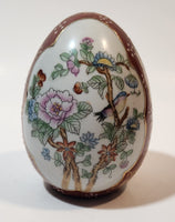 Hand Painted Flowers Birds Nature Scenery 4 1/4" Tall Porcelain Egg Ornament