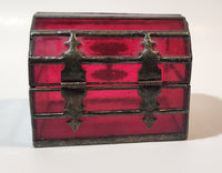 Red Leaded Stained Glass Treasure Chest Trunk Shaped Jewelry Trinket Box