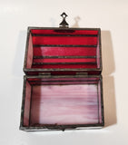 Red Leaded Stained Glass Treasure Chest Trunk Shaped Jewelry Trinket Box