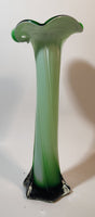 Dark Green and Mint Green Lily Shaped 11 1/2" Tall Art Glass Flower Bud Vase