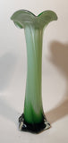 Dark Green and Mint Green Lily Shaped 11 1/2" Tall Art Glass Flower Bud Vase