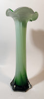 Dark Green and Mint Green Lily Shaped 11 1/2" Tall Art Glass Flower Bud Vase