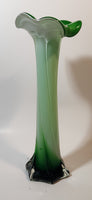 Dark Green and Mint Green Lily Shaped 11 1/2" Tall Art Glass Flower Bud Vase