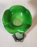 Dark Green and Mint Green Lily Shaped 11 1/2" Tall Art Glass Flower Bud Vase