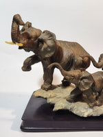 Ruby's Collection 13 3/4" Elephant Family Sculpture on Wood Base