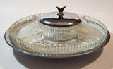 Vintage Kromex Lazy Susan Five Glass Compartment Serving Dish Metal Platter with Lid