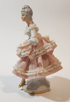 Vintage Crown 'N' Dresden Ballerina 5 1/4" Pink and White Lace Porcelain Dressed Figurine