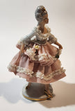 Vintage Crown 'N' Dresden Ballerina 5 1/4" Pink and White Lace Porcelain Dressed Figurine