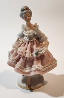 Vintage Crown 'N' Dresden Ballerina 5 1/4" Pink and White Lace Porcelain Dressed Figurine