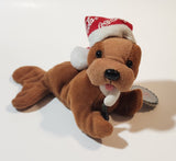 1998 Coca Cola Walrus with Red Santa Cap Holding a Bottle 6" Long Stuff Animal Character Bean Bag Plush New with Tags