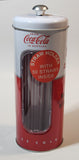 2016 Coca Cola Coke Ice Cold Embossed Tin Metal 9 1/4" Tall Straw Dispenser Holder with 50 Straws