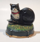 Vintage Black and White Cat Laying On Grass 3 1/2" Tall Hand Painted Heavy Cast Iron Door Stop