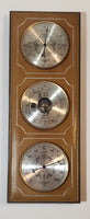 Vintage Sabre Baromaster Brown Leather Covered 5 1/2" x 14 3/4" Thermometer Barometer Hygrometer Weather Station