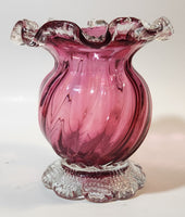 Vintage Cranberry Glass Ruffled Edge 6 1/4" Tall Heavy Flower Vase