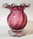 Vintage Cranberry Glass Ruffled Edge 6 1/4" Tall Heavy Flower Vase