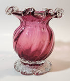 Vintage Cranberry Glass Ruffled Edge 6 1/4" Tall Heavy Flower Vase