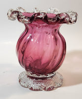 Vintage Cranberry Glass Ruffled Edge 6 1/4" Tall Heavy Flower Vase