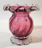 Vintage Cranberry Glass Ruffled Edge 6 1/4" Tall Heavy Flower Vase