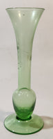 Vintage Berry Plant Etched Green Glass 6" Tall Bud Vase