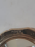 Vintage Fisher Mother of Pearl Abalone Shell Engraved Gold Tone Round Shaped Lighter Made in Japan