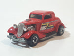 Rare 1987 Hot Wheels 3-Window '34 Red w/ Yellow White Black ZZ Die Cast Toy Car Hot Rod Vehicle