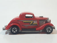 Rare 1987 Hot Wheels 3-Window '34 Red w/ Yellow White Black ZZ Die Cast Toy Car Hot Rod Vehicle