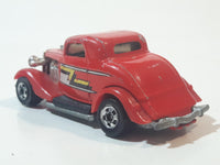 Rare 1987 Hot Wheels 3-Window '34 Red w/ Yellow White Black ZZ Die Cast Toy Car Hot Rod Vehicle