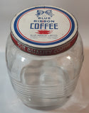 Vintage Blue Ribbon Coffee The Quality Coffee 8" Tall Heavy Ribbed Glass Jar with Metal Lid