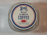 Vintage Blue Ribbon Coffee The Quality Coffee 8" Tall Heavy Ribbed Glass Jar with Metal Lid