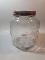 Vintage Blue Ribbon Coffee The Quality Coffee 8" Tall Heavy Ribbed Glass Jar with Metal Lid