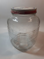 Vintage Blue Ribbon Coffee The Quality Coffee 8" Tall Heavy Ribbed Glass Jar with Metal Lid