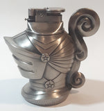 Vintage Medieval Knight Helmet Shaped Heavy Metal Table Top Gas Lighter with Inner Storage