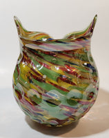 Owl Shaped Colorful Rainbow 6 1/4" Art Glass Vase