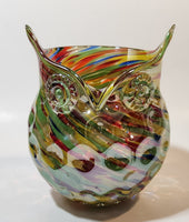 Owl Shaped Colorful Rainbow 6 1/4" Art Glass Vase