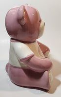 Rare Vancouver Canucks NHL Ice Hockey Team Pink and White 7" Tall Ceramic Teddy Bear Shaped Coin Bank