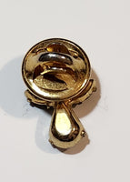 Angel Shaped Blue Green Emerald and Clear Rhinestone Gold Tone Metal Lapel Pin