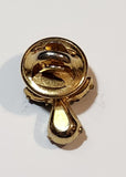 Angel Shaped Blue Green Emerald and Clear Rhinestone Gold Tone Metal Lapel Pin