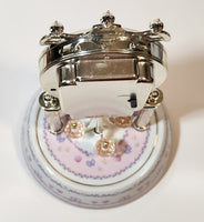 2002 Precious Moments White and Pink Porcelain and Glass Anniversary Dome Clock