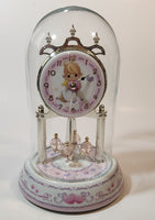 2002 Precious Moments White and Pink Porcelain and Glass Anniversary Dome Clock