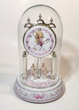 2002 Precious Moments White and Pink Porcelain and Glass Anniversary Dome Clock