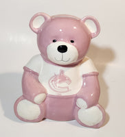 Rare Vancouver Canucks NHL Ice Hockey Team Pink and White 7" Tall Ceramic Teddy Bear Shaped Coin Bank