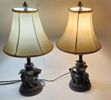 Beautiful Detailed Elephant and Palm Tree Based Black Heavy Resin Table Lamp Set of 2